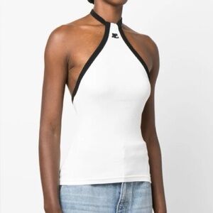 Courrèges white choker contrast tank top, size XS, tiny stain but barely shows